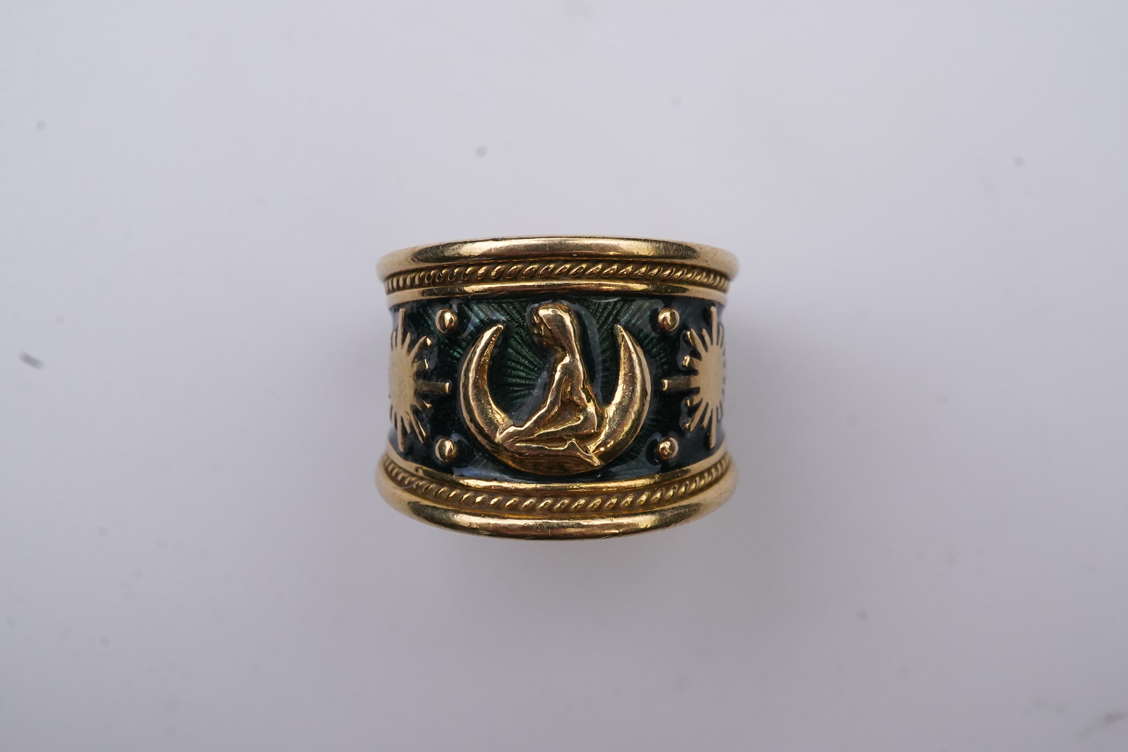 Elizabeth Gage, an enamel zodiac 'Virgo' ring, circa 1990